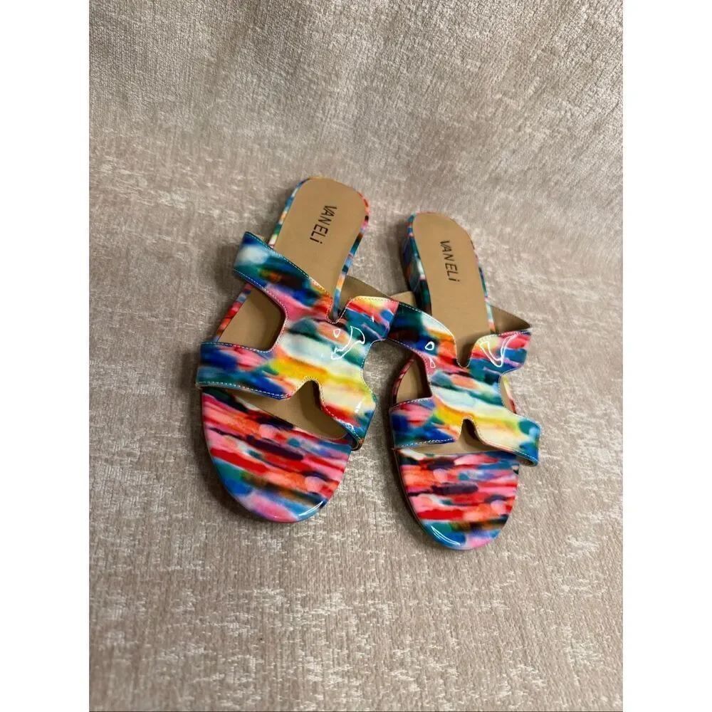 Vaneli Women's Cutout Patent Slip On Slide Sandals Multicolor Size 7.5N NWOT